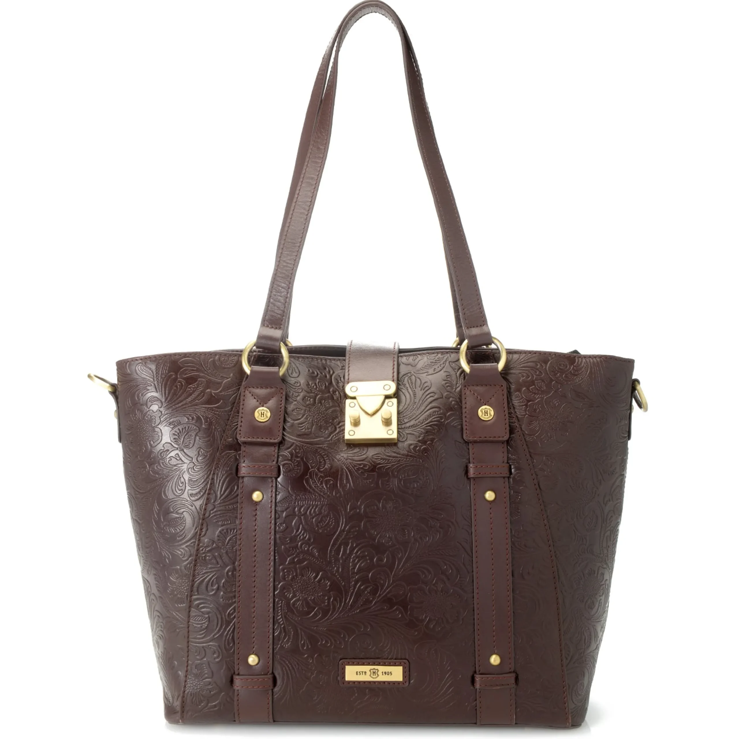 reese_tooled_leather_lock_closure_tote_bag_3.webp Hot J. W. Hulme Co Reese Tooled Leather Lock Closure Tote Bag Brown